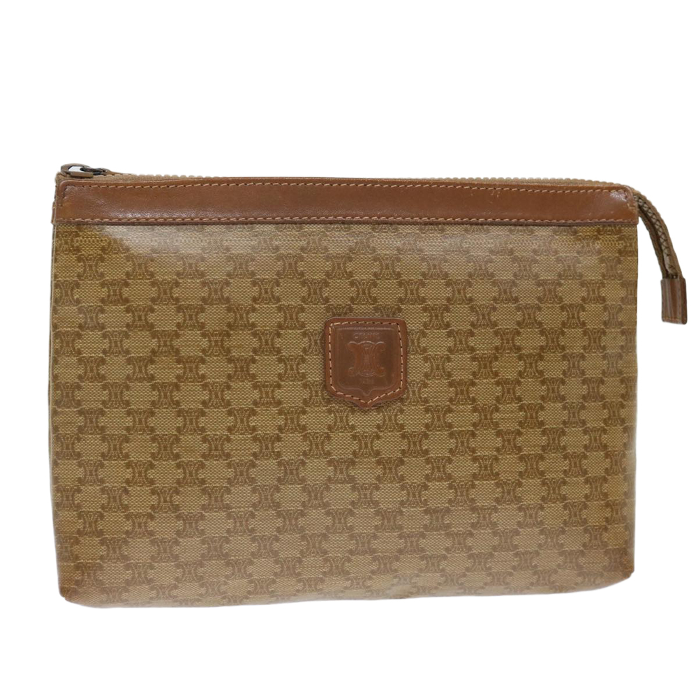 CELINE Macadam Canvas Clutch Bag Beige Auth 72478